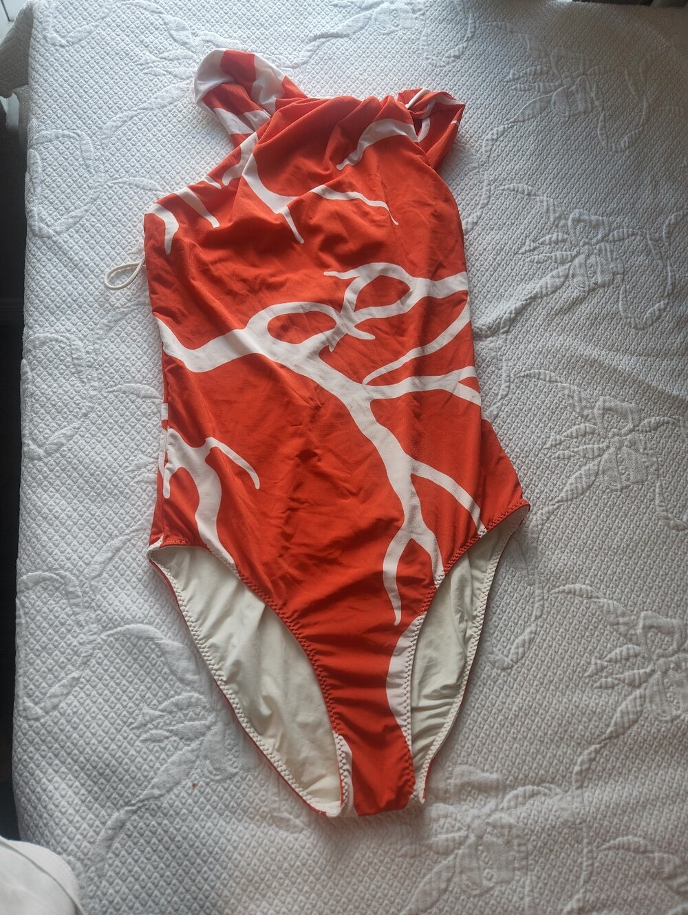 One-Shoulder Orange & White Abstract Women’s One-Piece Swimsuit